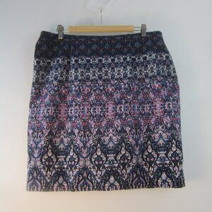 New J Jill Skirt Women L Blue Lined Pull On Stretch Jacquard Floral Knit Skirt
